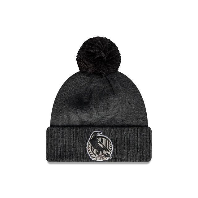 AFL Collingwood Magpies Cuff With Pom (IYB0720) - Black New Era Beanies